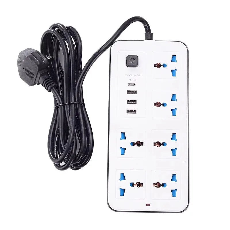 Regleta Multi Puertos con 6 Tomas, 3 USB y 1 Puerto Tipo C – Protección y Versatilidad
